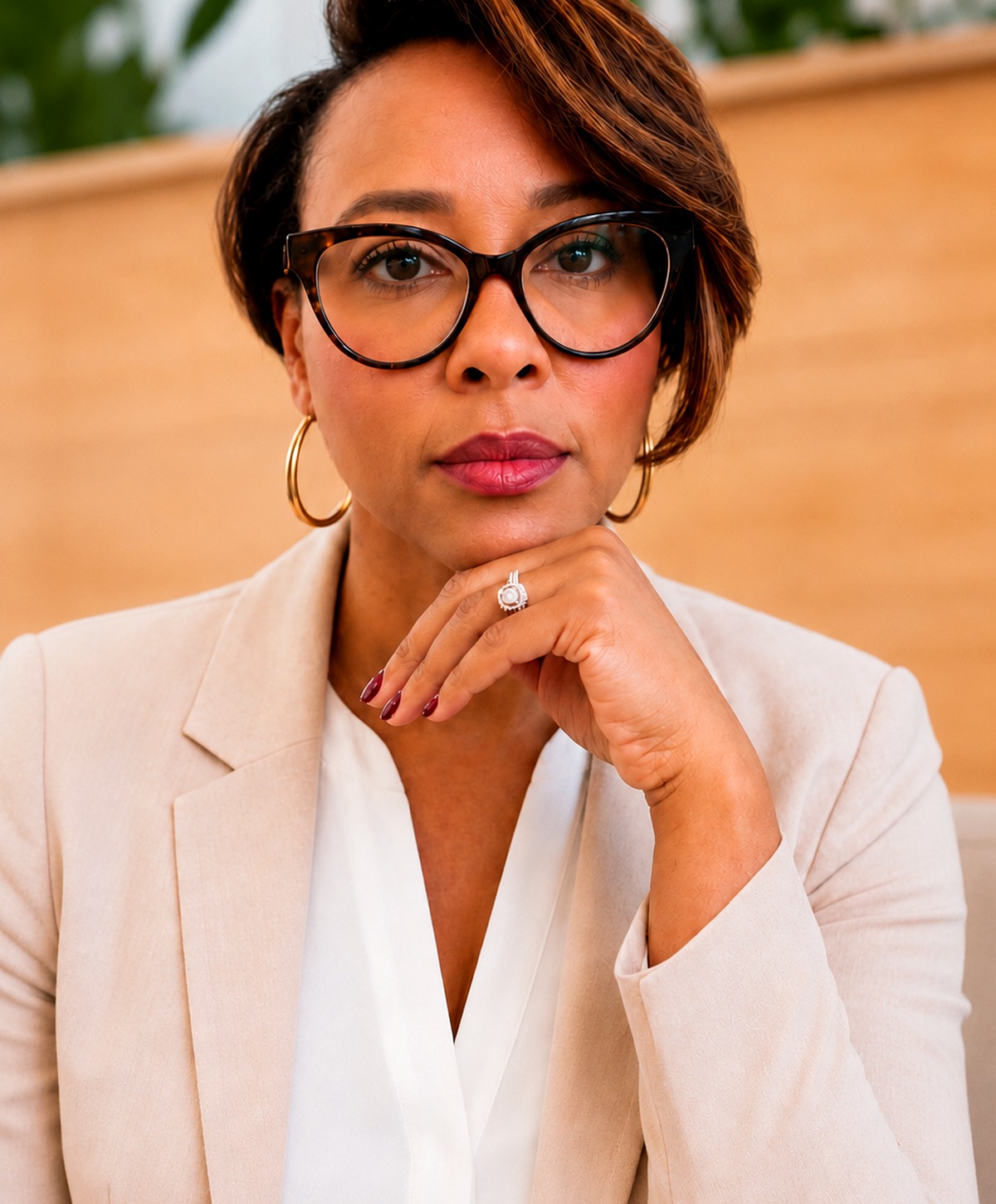 Stephanie Nesbitt, founder of Woven West Consulting, in a cream blazer looking directly at the camera.